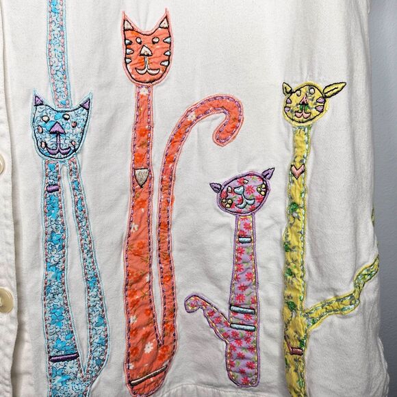 DRESS BARN Vtg Shirt Womens 1X White Applique Cats Short Sleeves Button Up - Picture 3 of 8